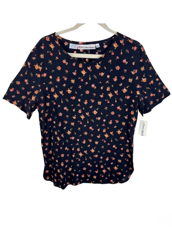 JH Collectibles Tops - JH Collectibles NWT Vtg Union Made in USA Black Floral Short Sleeve Blouse Sz 12